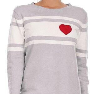 Shermie Womens Long Sleeve Cute Heart Striped Knitted Sweater Pullover Size L